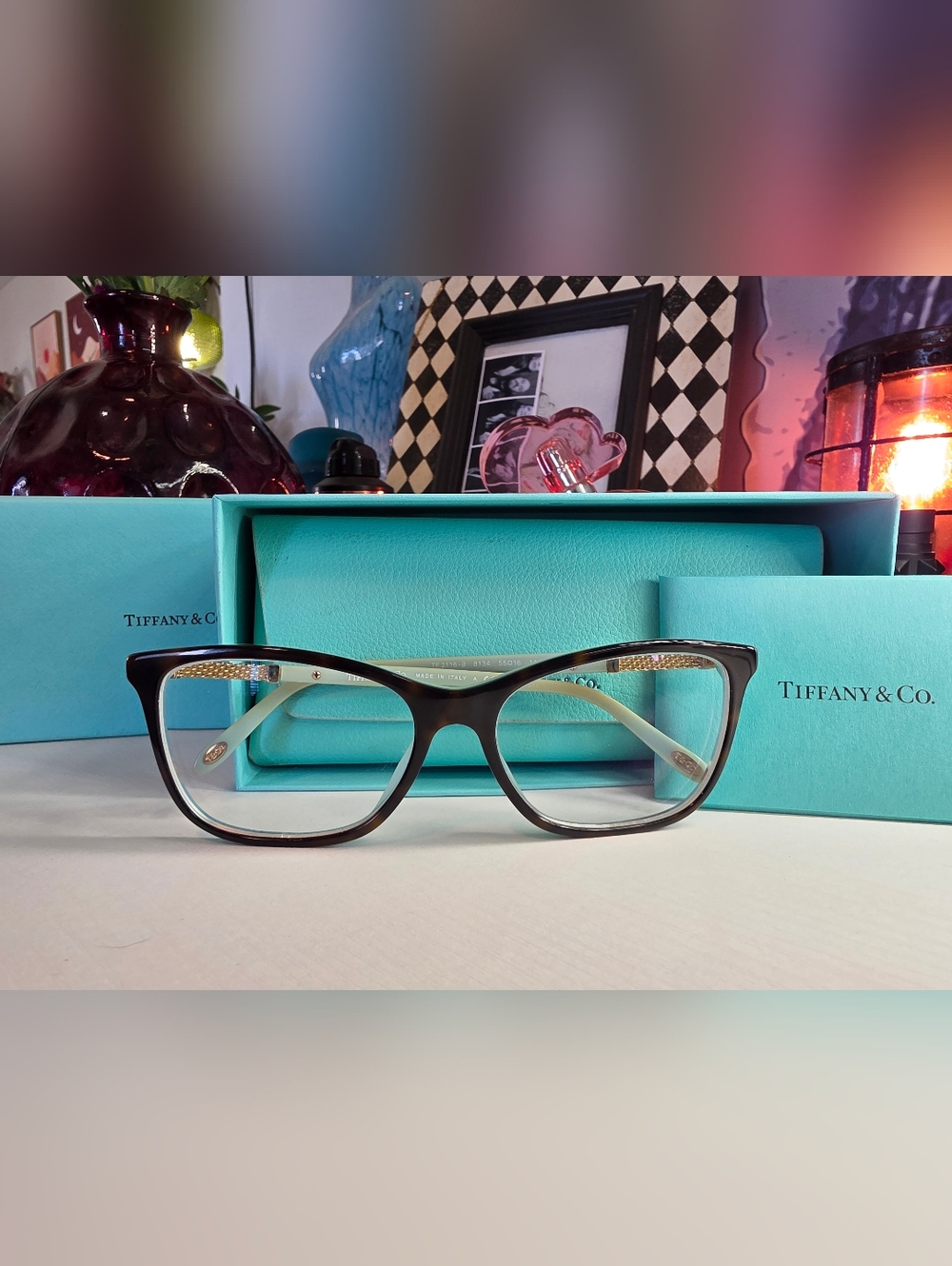 Tiffany & Co. Brown Cat-Eye Women's Glasses with Tiffany Blue Case - Picture 6 of 6